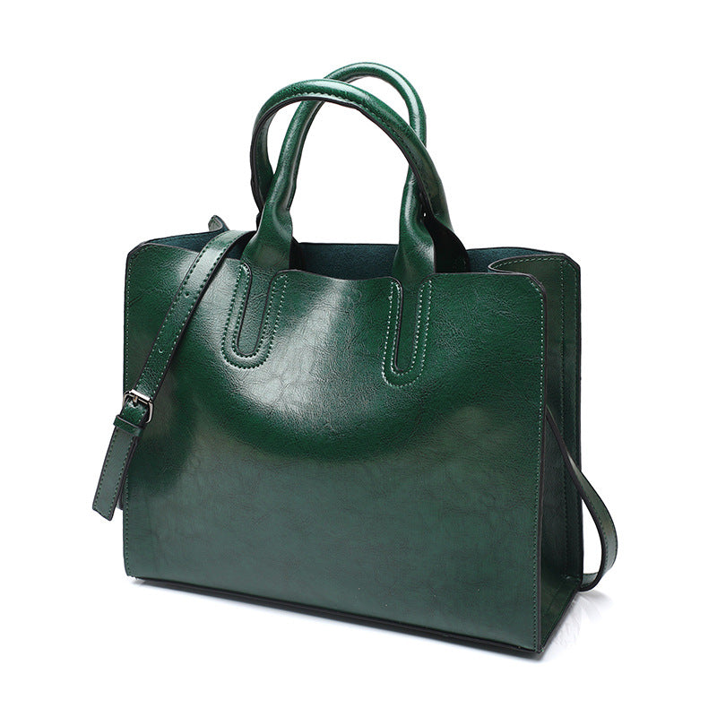Structured Faux Leather Tote Bag - Green