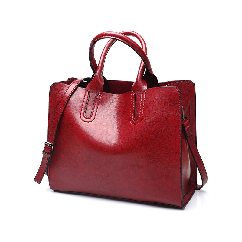 Structured Faux Leather Tote Bag - Wine_Red