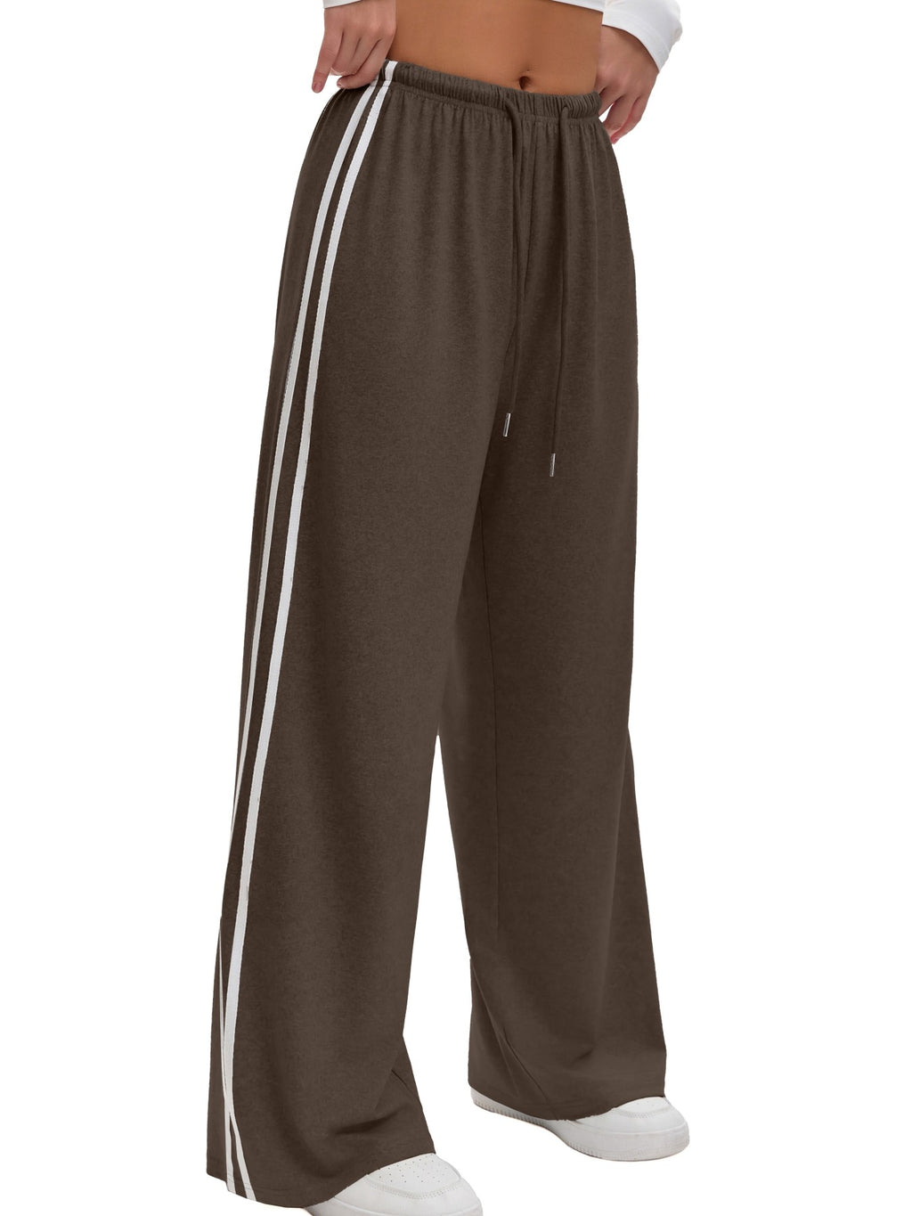 Side Stripe Wide Leg Track Pants - Brown