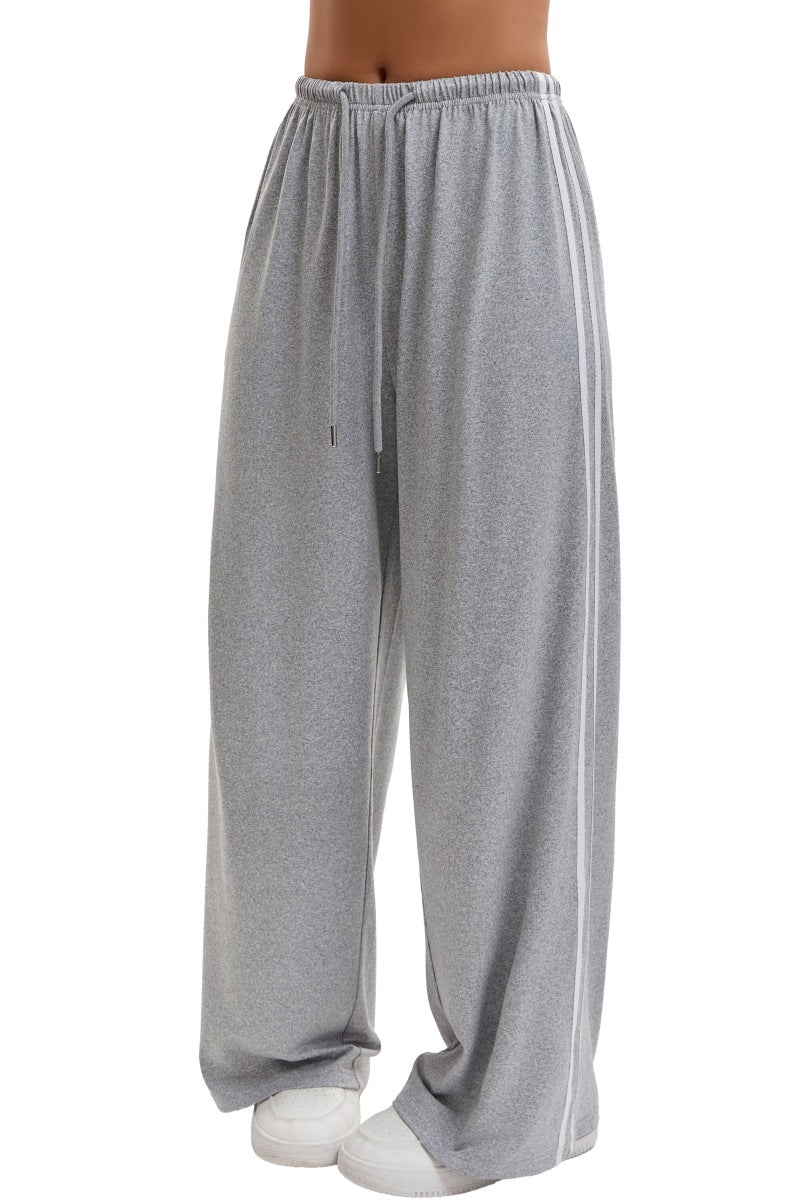 Side Stripe Wide Leg Track Pants - Gray