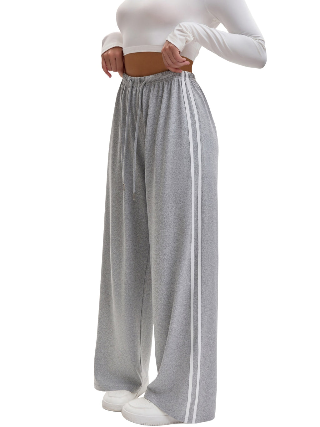 Side Stripe Wide Leg Track Pants - Gray - 1
