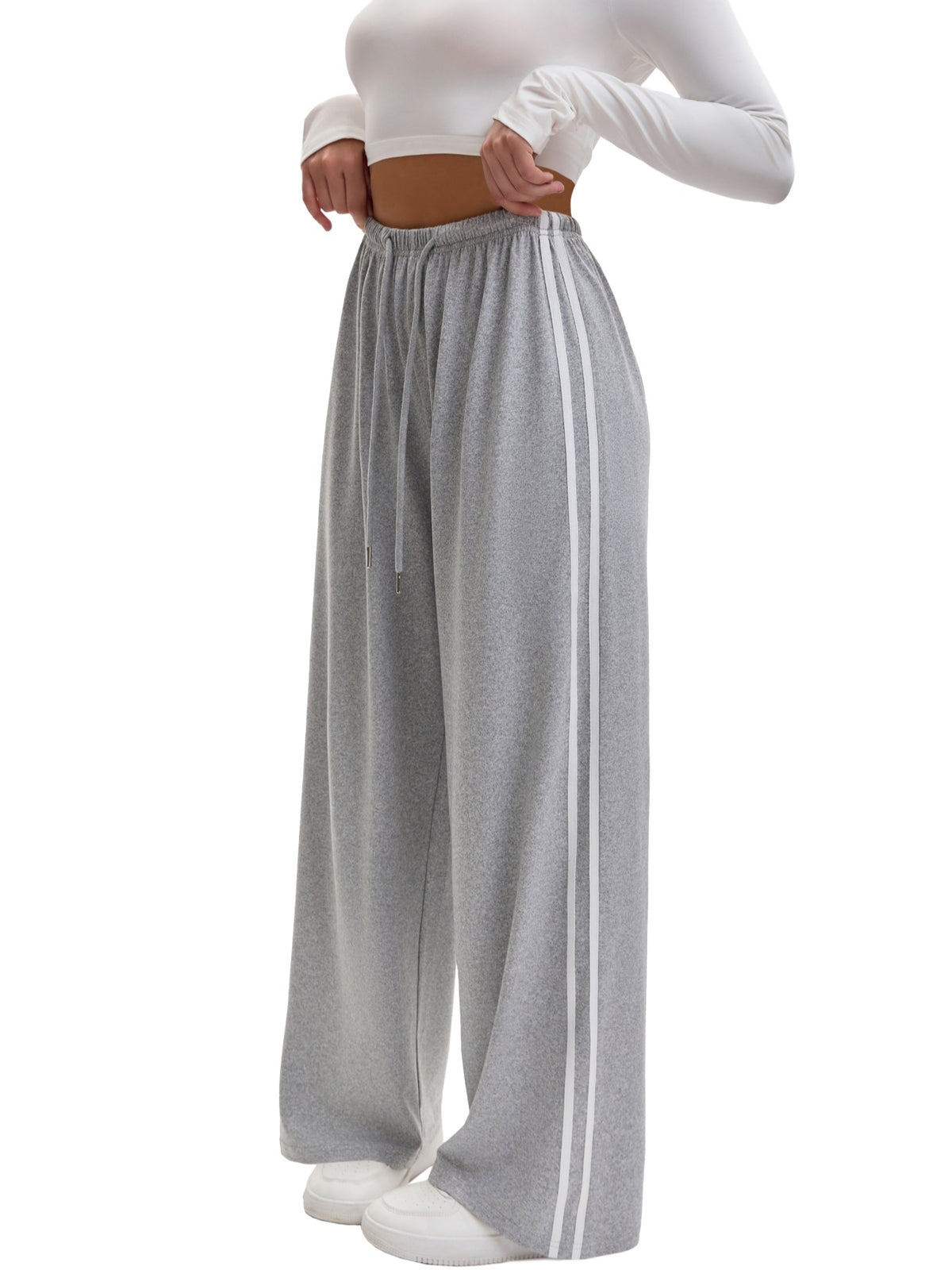 Side Stripe Wide Leg Track Pants - Gray - 1