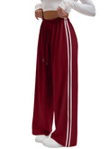 Side Stripe Wide Leg Track Pants - Wine_red