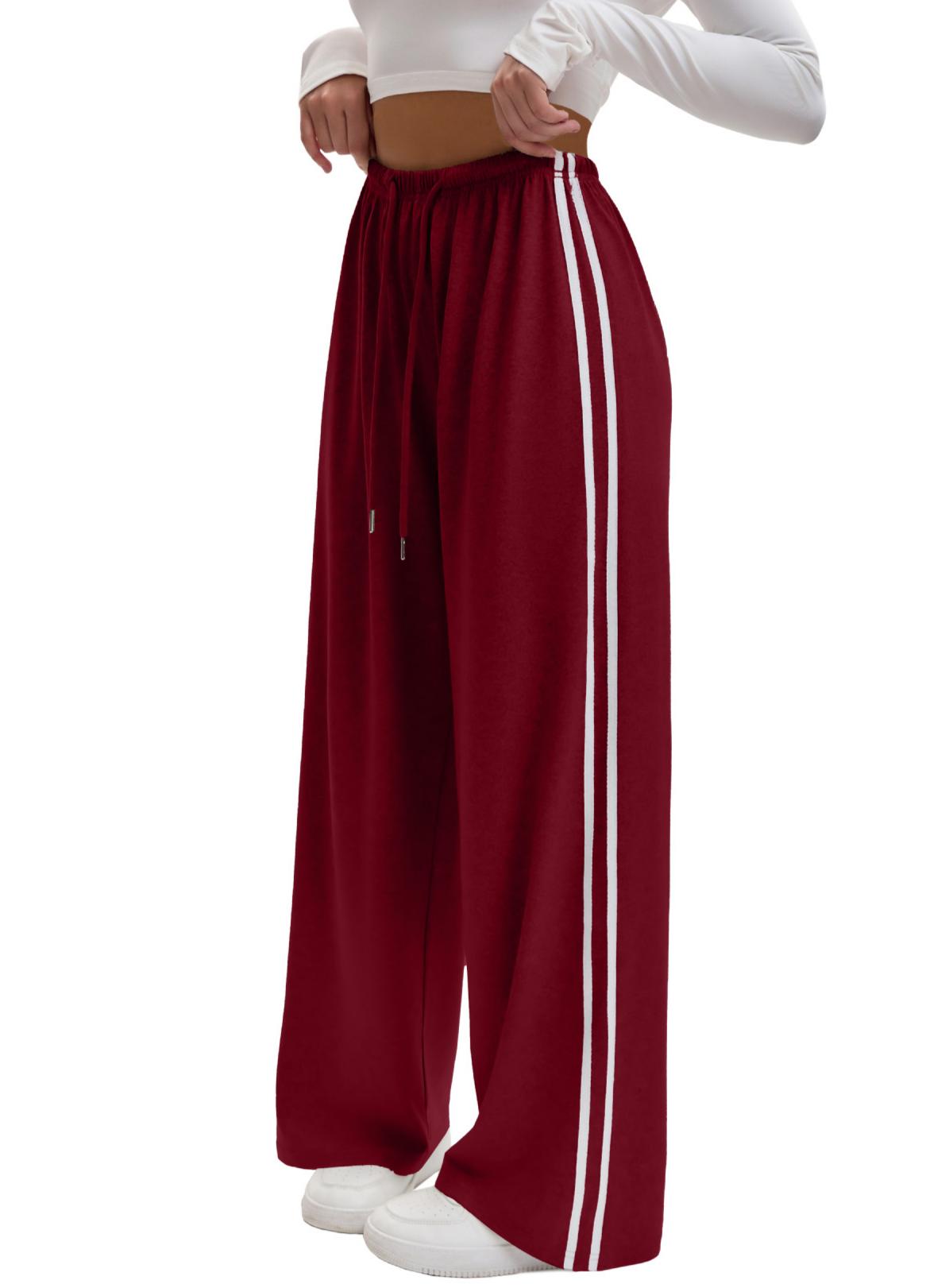 Side Stripe Wide Leg Track Pants - Wine_red