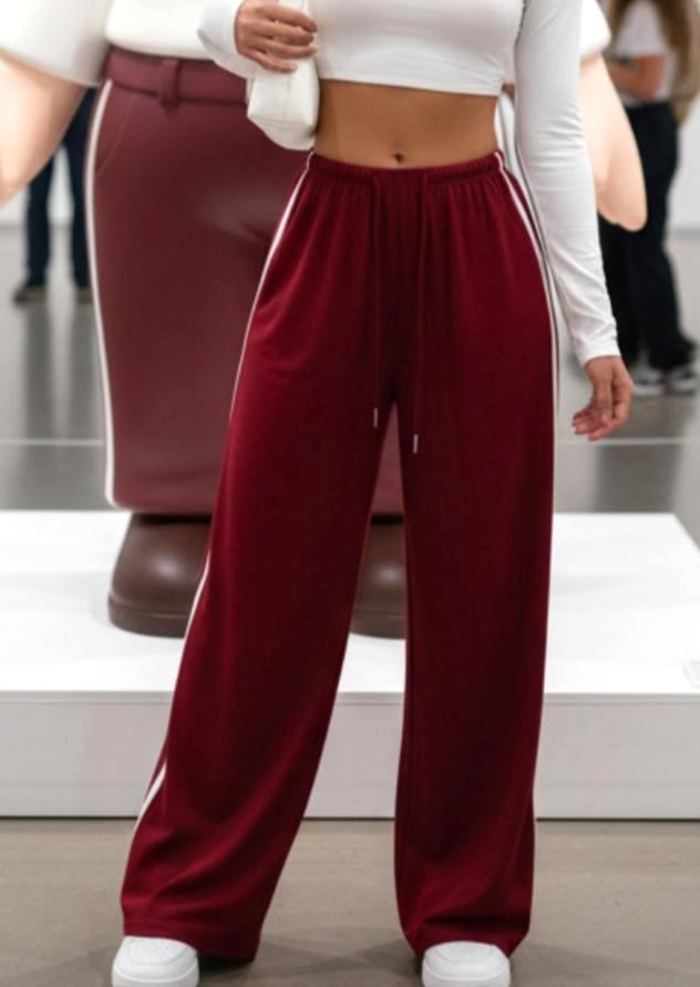 Side Stripe Wide Leg Track Pants - Wine_red - 1