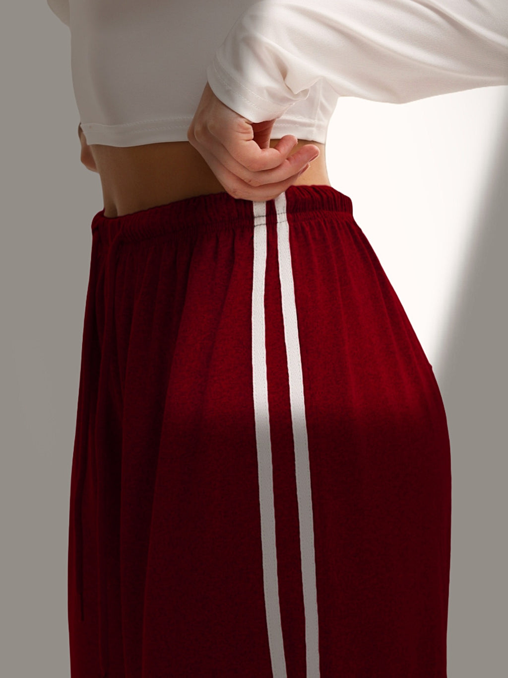 Side Stripe Wide Leg Track Pants - Wine_red - 2