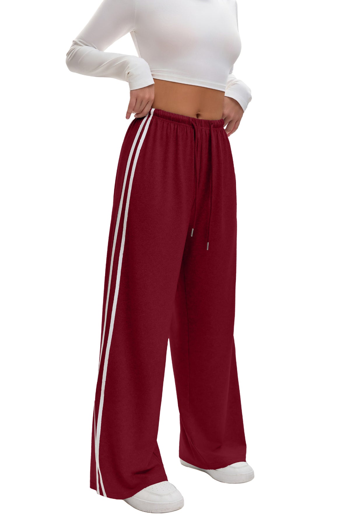 Side Stripe Wide Leg Track Pants - Wine_red - 3