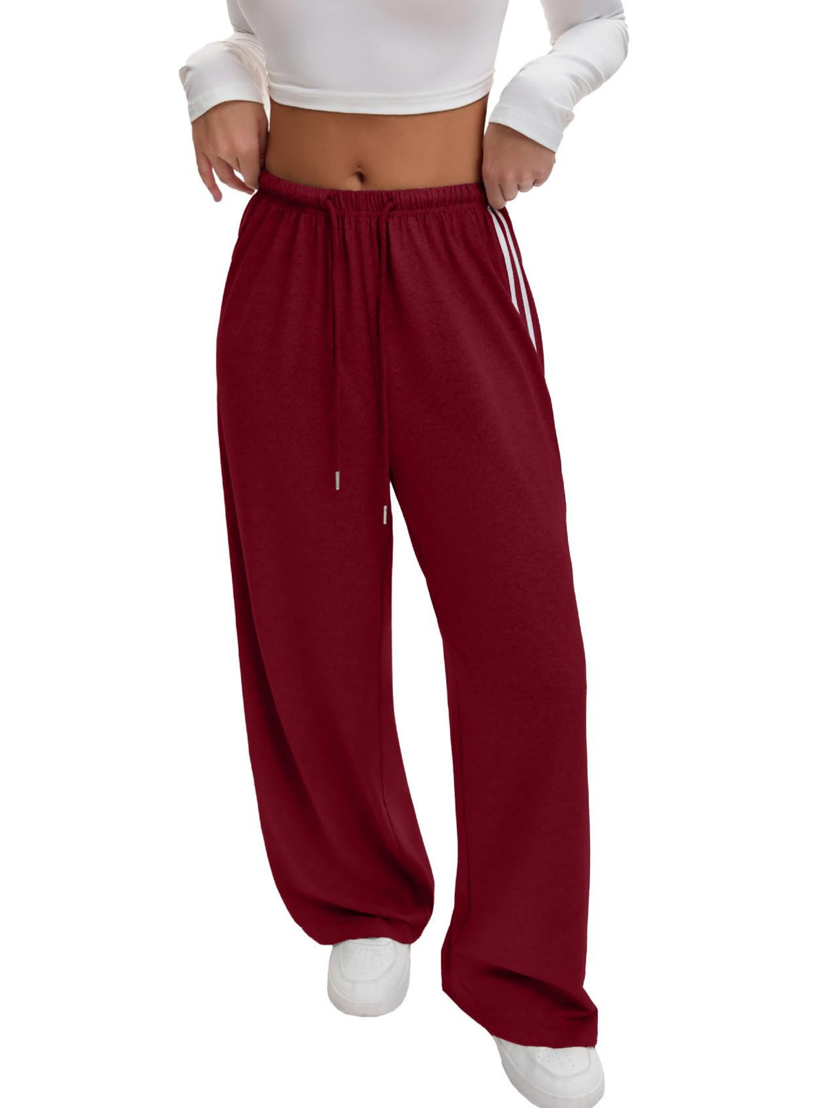 Side Stripe Wide Leg Track Pants - Wine_red - 4