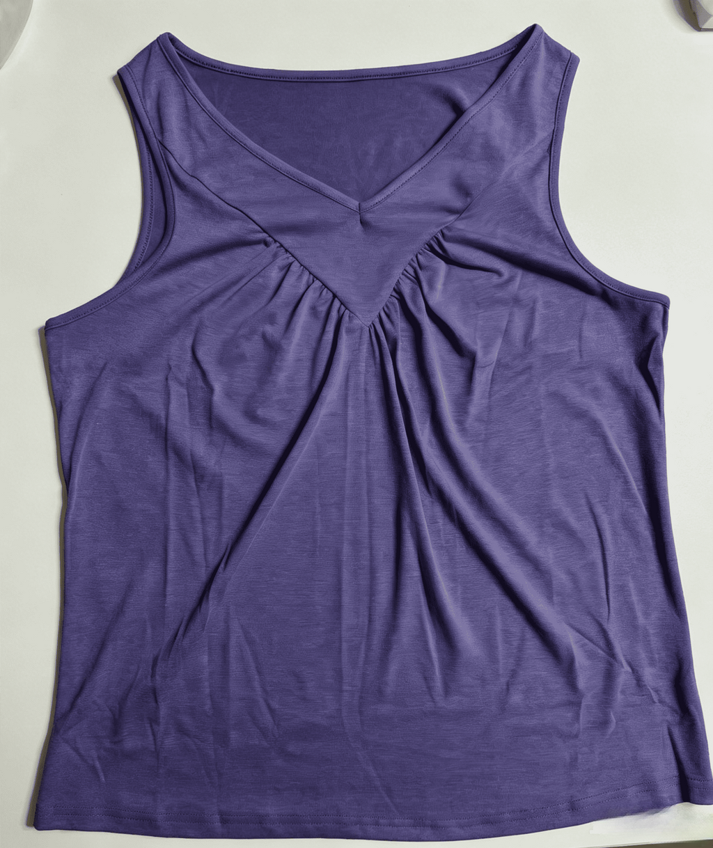 Pleated V Neck Flowy Tank Top - Purple