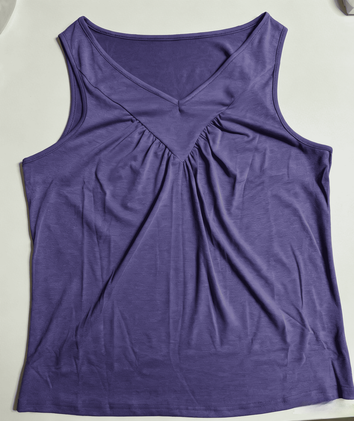 Pleated V Neck Flowy Tank Top - Purple