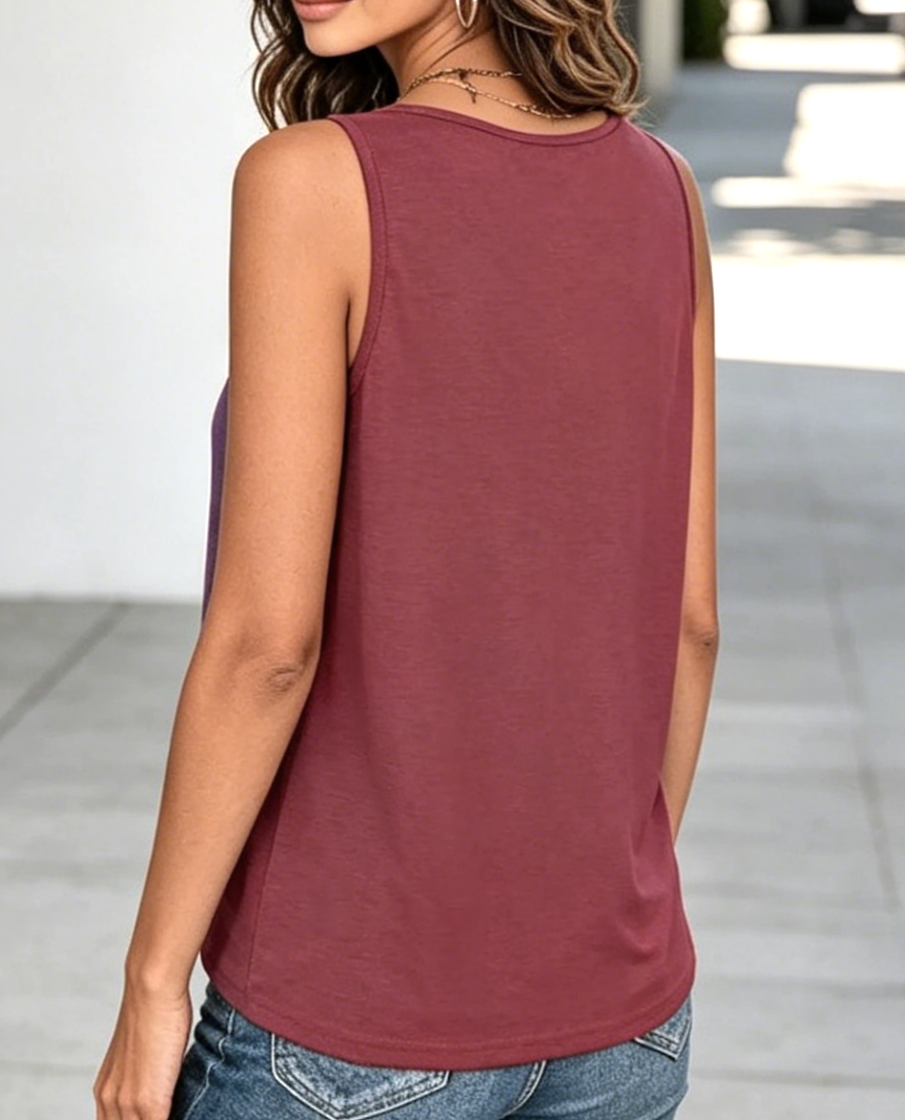 Pleated V Neck Flowy Tank Top - Red - 1