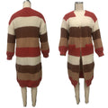 Colorblock Striped Longline Duster Cardigan - Brown