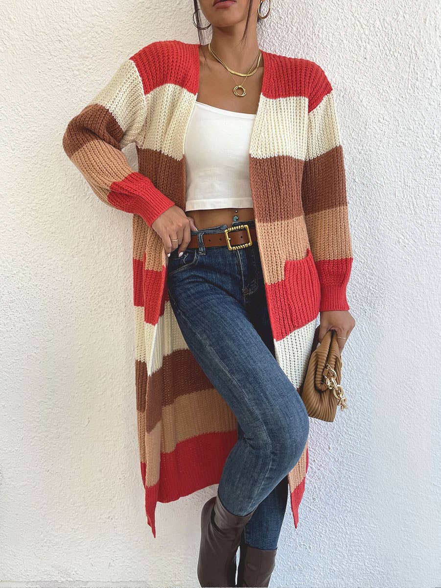 Colorblock Striped Longline Duster Cardigan