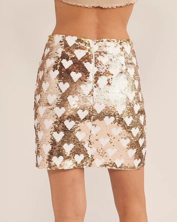 Heart Sequin Bodycon Mini Skirt - Golden - 2