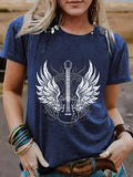 Winged Guitar Graphic Short Sleeve Tee - Blue