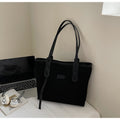 Faux Suede Shoulder Tote Bag - Black