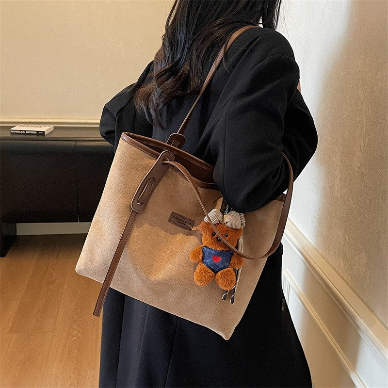Faux Suede Shoulder Tote Bag
