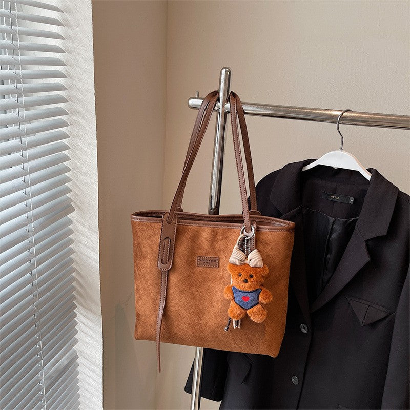 Faux Suede Shoulder Tote Bag