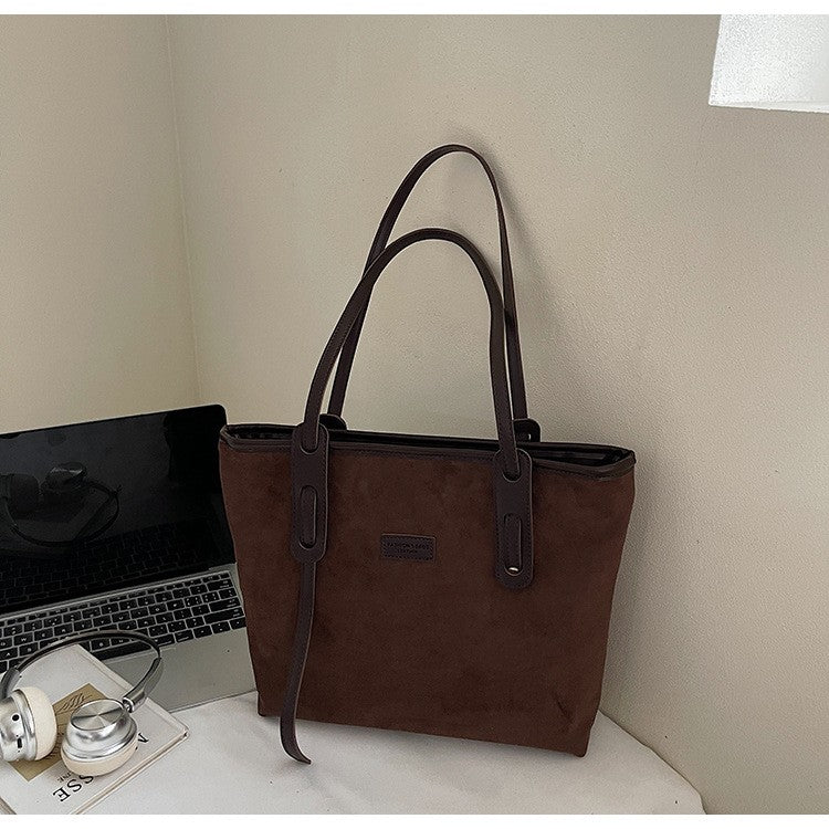 Faux Suede Shoulder Tote Bag