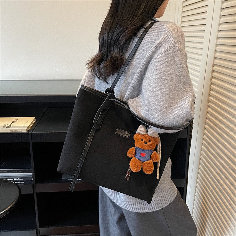 Faux Suede Shoulder Tote Bag