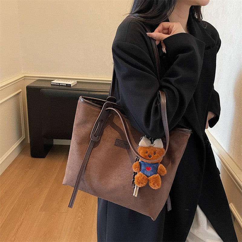 Faux Suede Shoulder Tote Bag