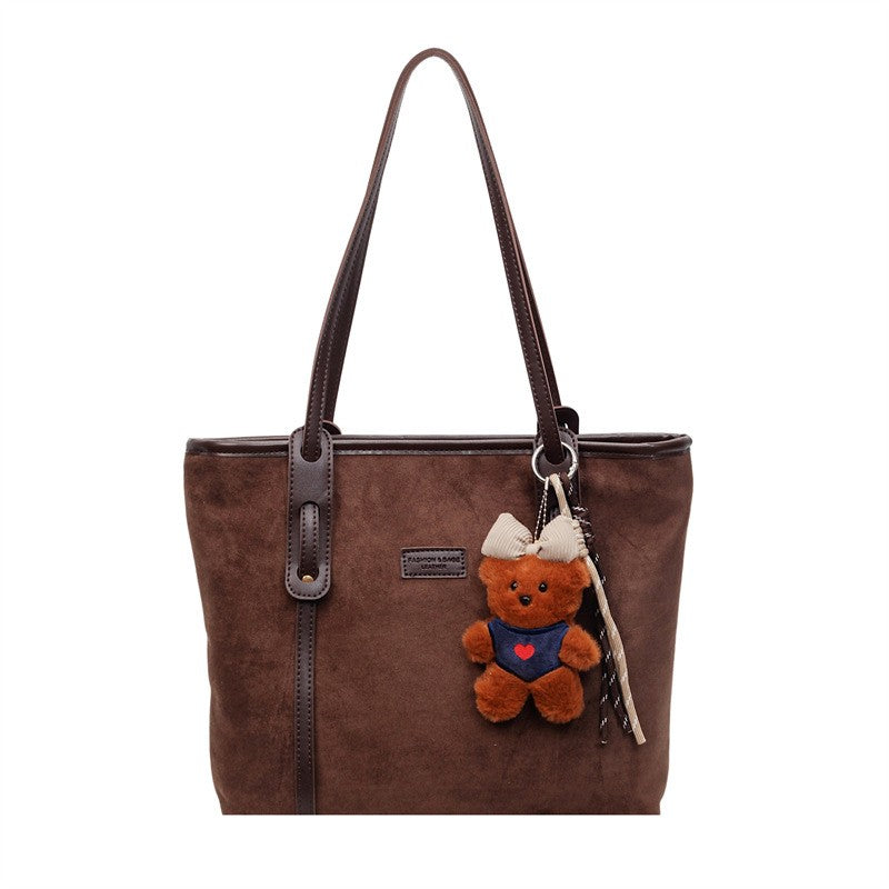 Faux Suede Shoulder Tote Bag