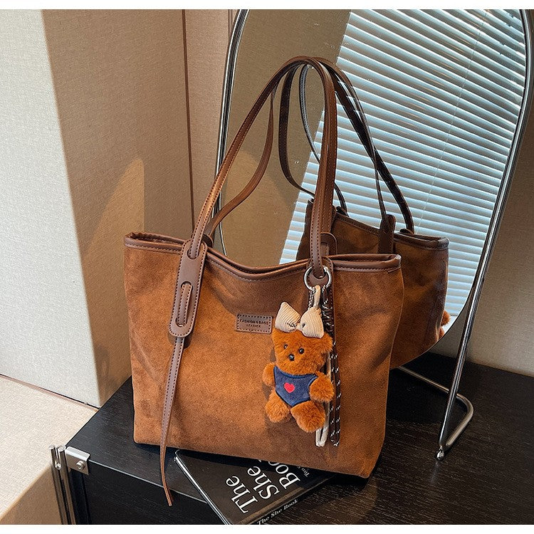 Faux Suede Shoulder Tote Bag