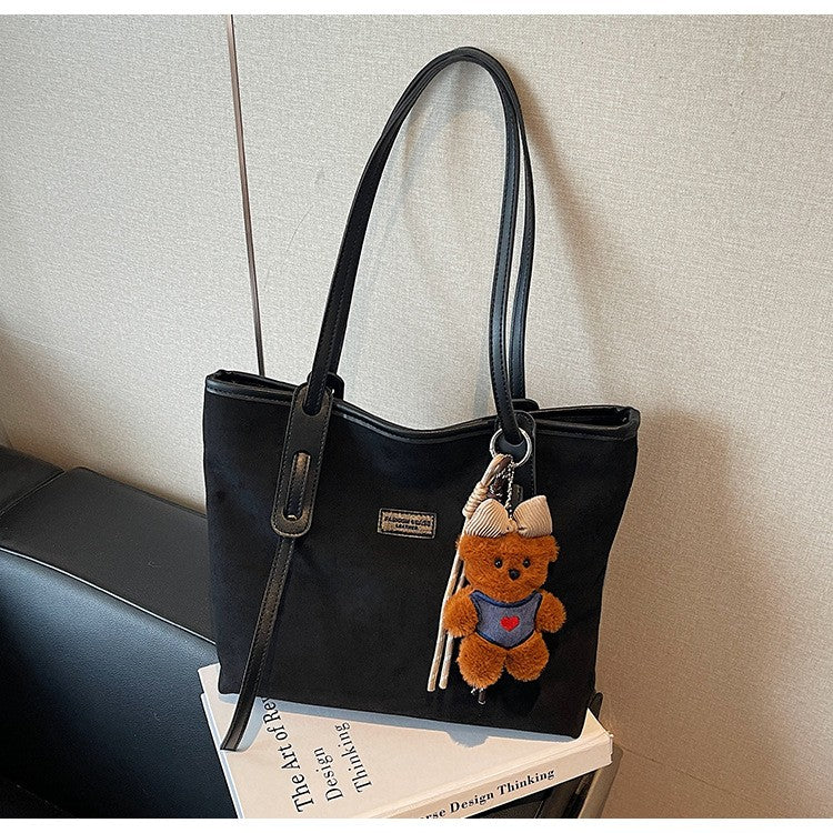 Faux Suede Shoulder Tote Bag