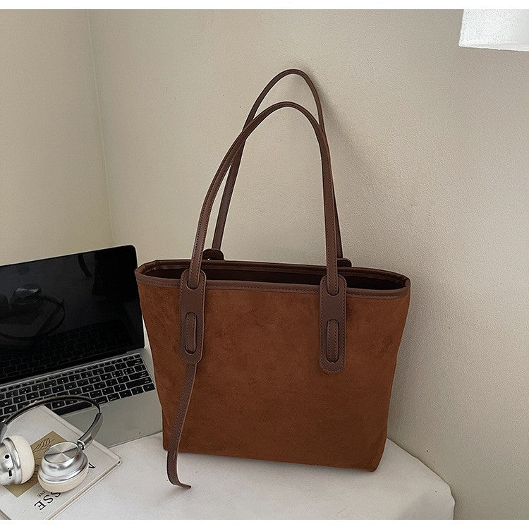 Faux Suede Shoulder Tote Bag