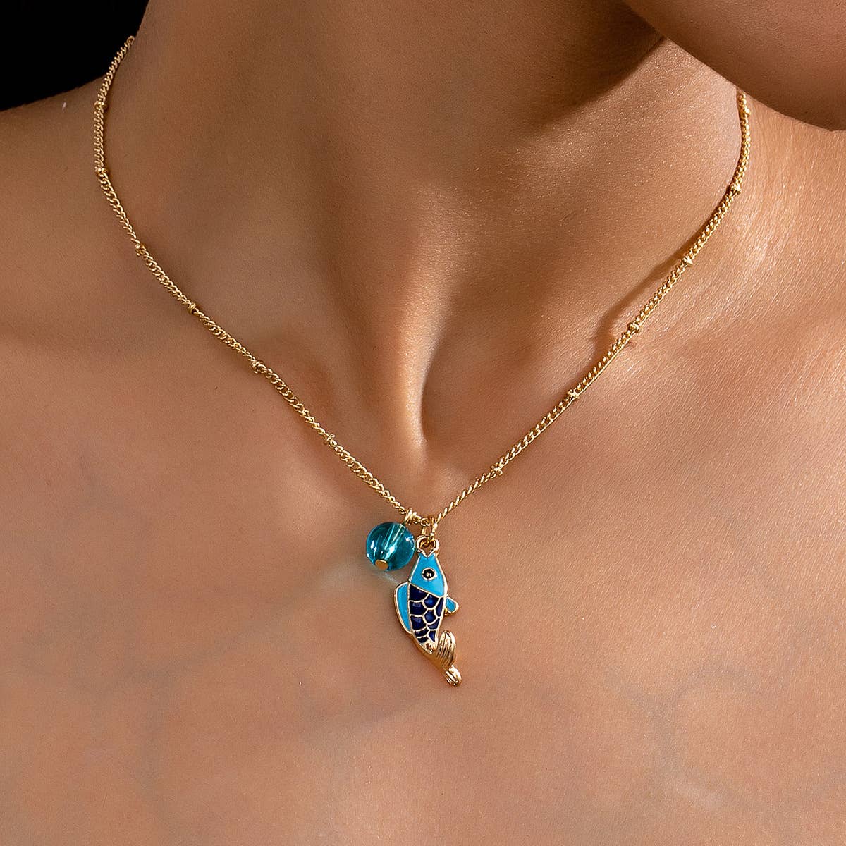 Enamel Fish Charm Pendant Necklace