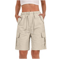 Drawstring Knee Length Cargo Bermuda Shorts - Apricot