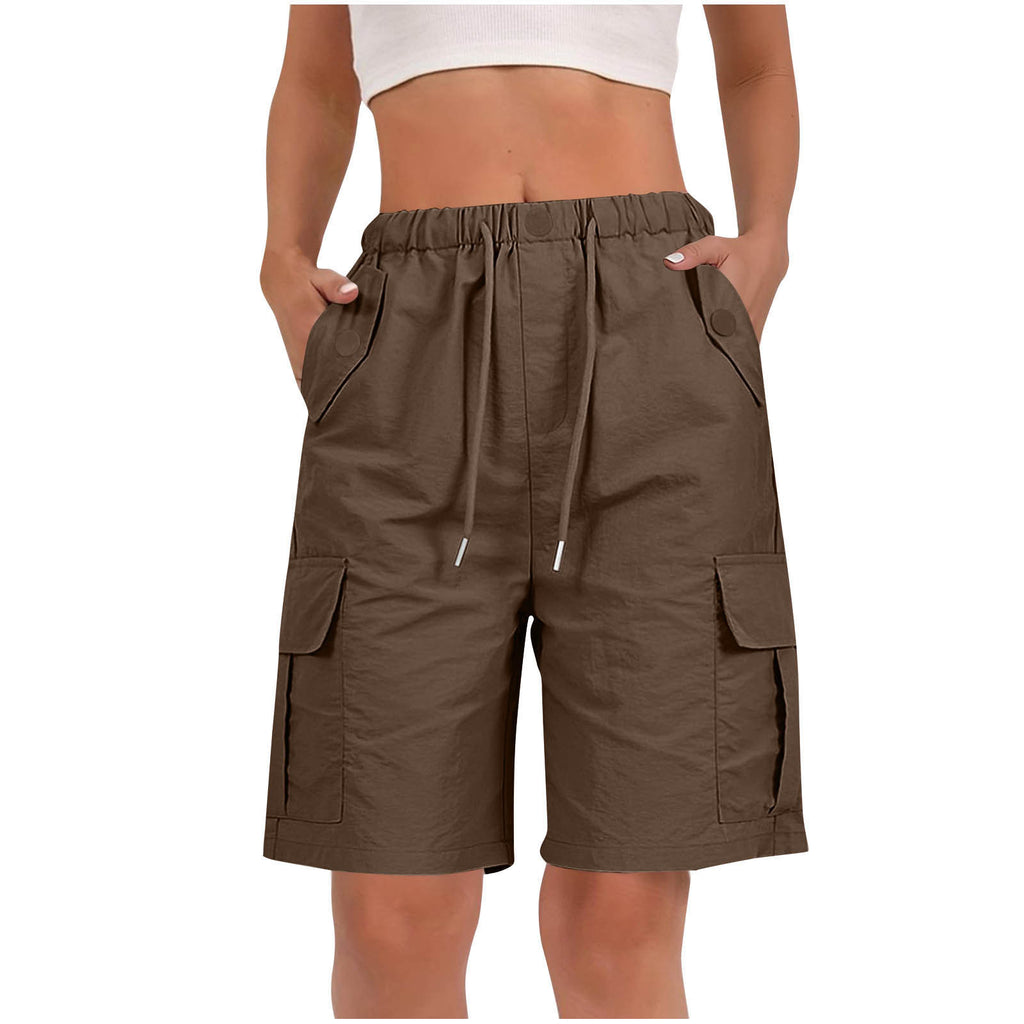 Drawstring Knee Length Cargo Bermuda Shorts - Coffee