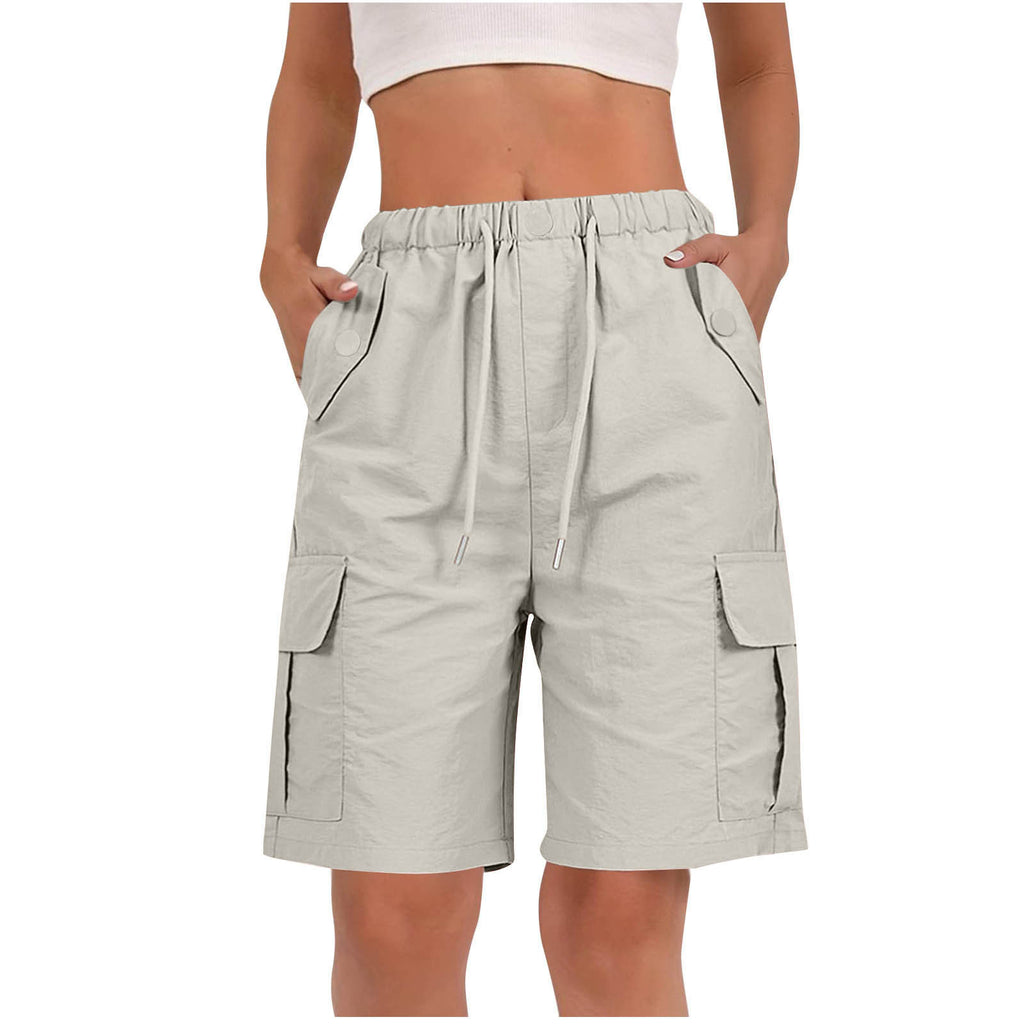 Drawstring Knee Length Cargo Bermuda Shorts - LightGray