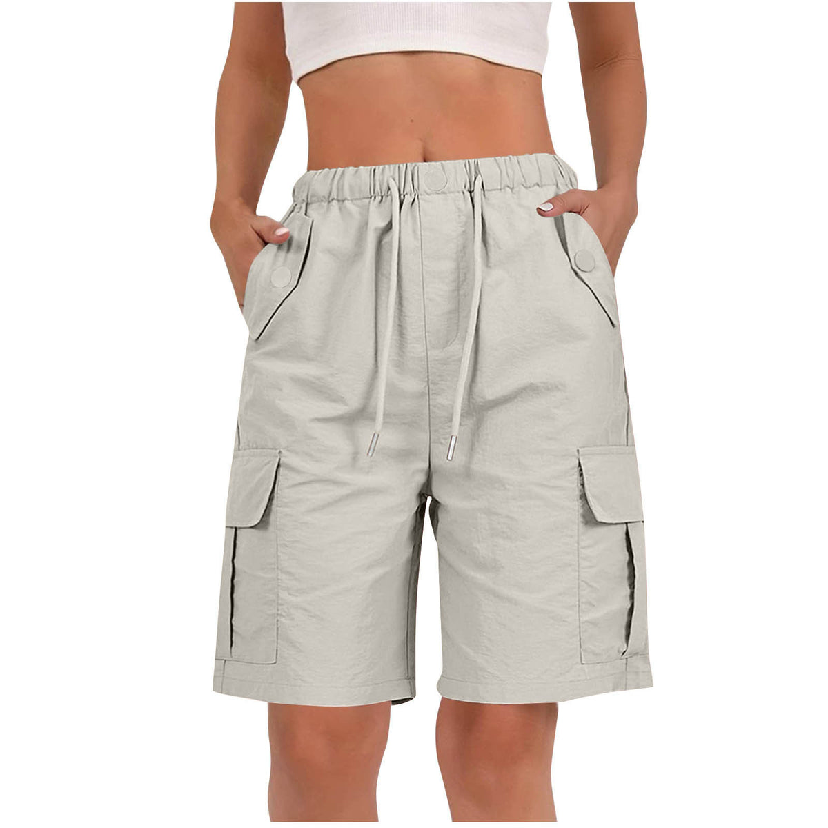 Drawstring Knee Length Cargo Bermuda Shorts - LightGray