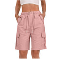 Drawstring Knee Length Cargo Bermuda Shorts - Pink