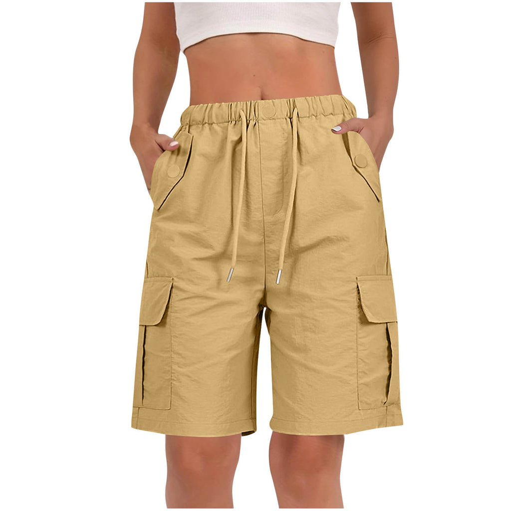 Drawstring Knee Length Cargo Bermuda Shorts - Yellow