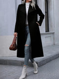 Longline Double Breasted Notch Lapel Coat - Black