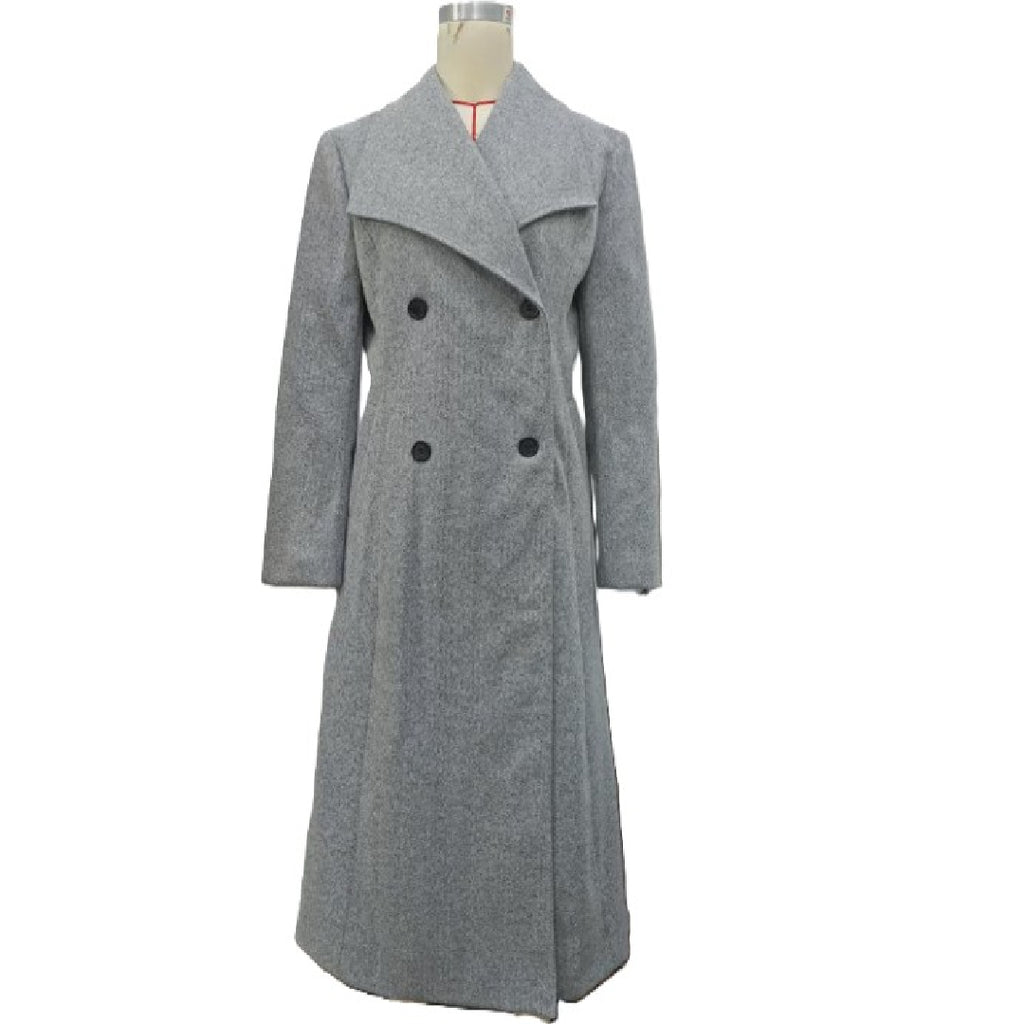 Longline Double Breasted Notch Lapel Coat - Grey - 1