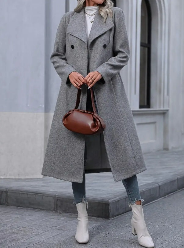 Longline Double Breasted Notch Lapel Coat
