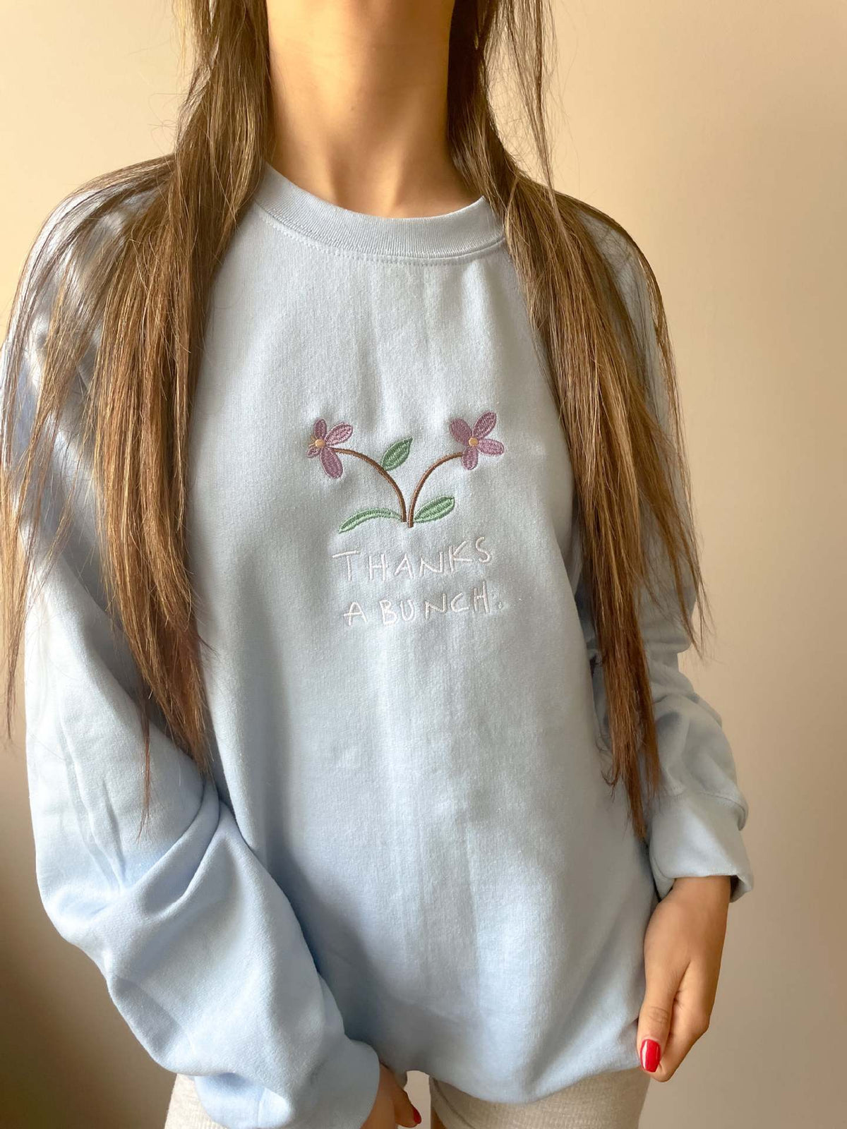 Retro Embroidered Slogan Crewneck Sweatshirt - B_Flower