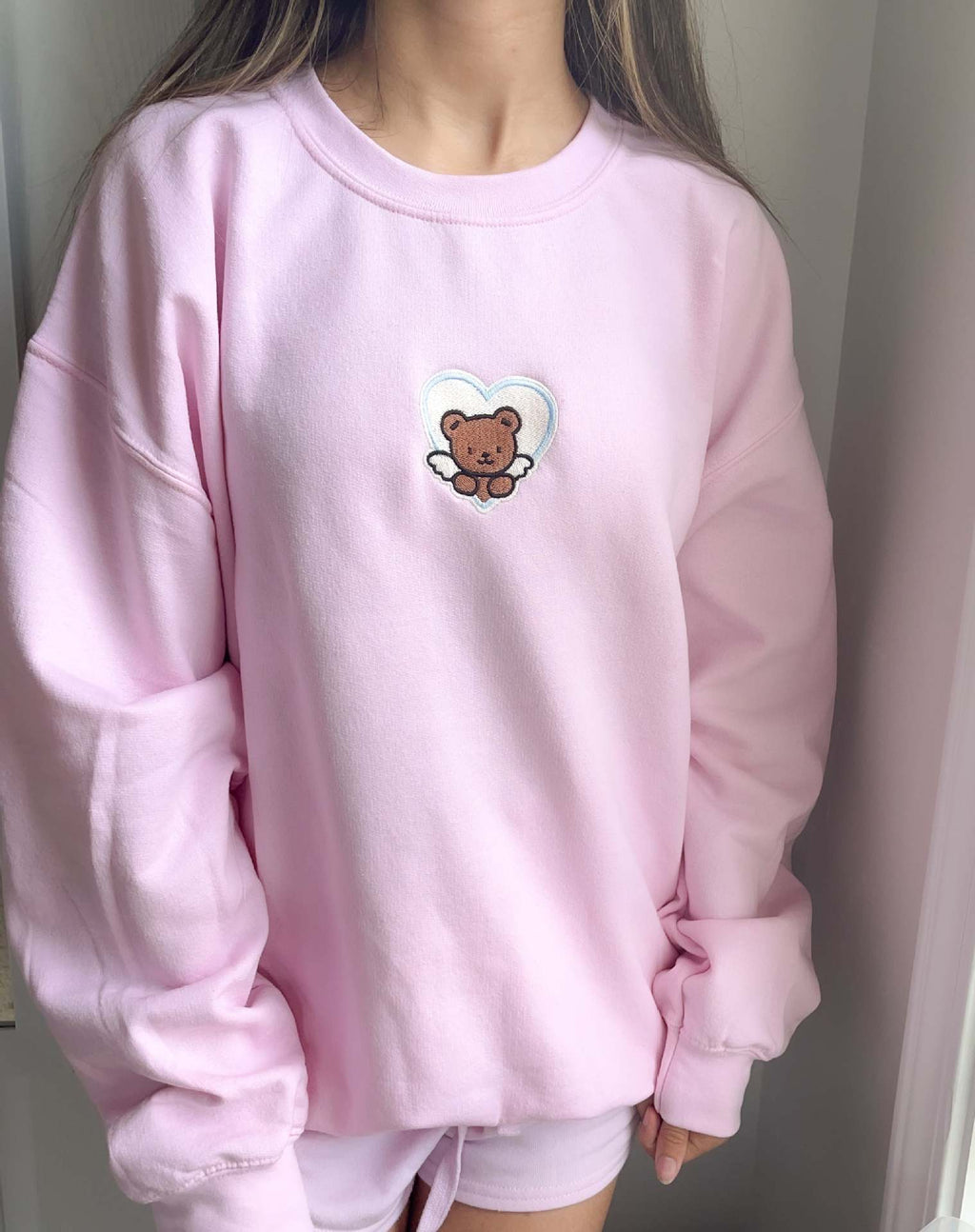 Retro Embroidered Slogan Crewneck Sweatshirt - Bear