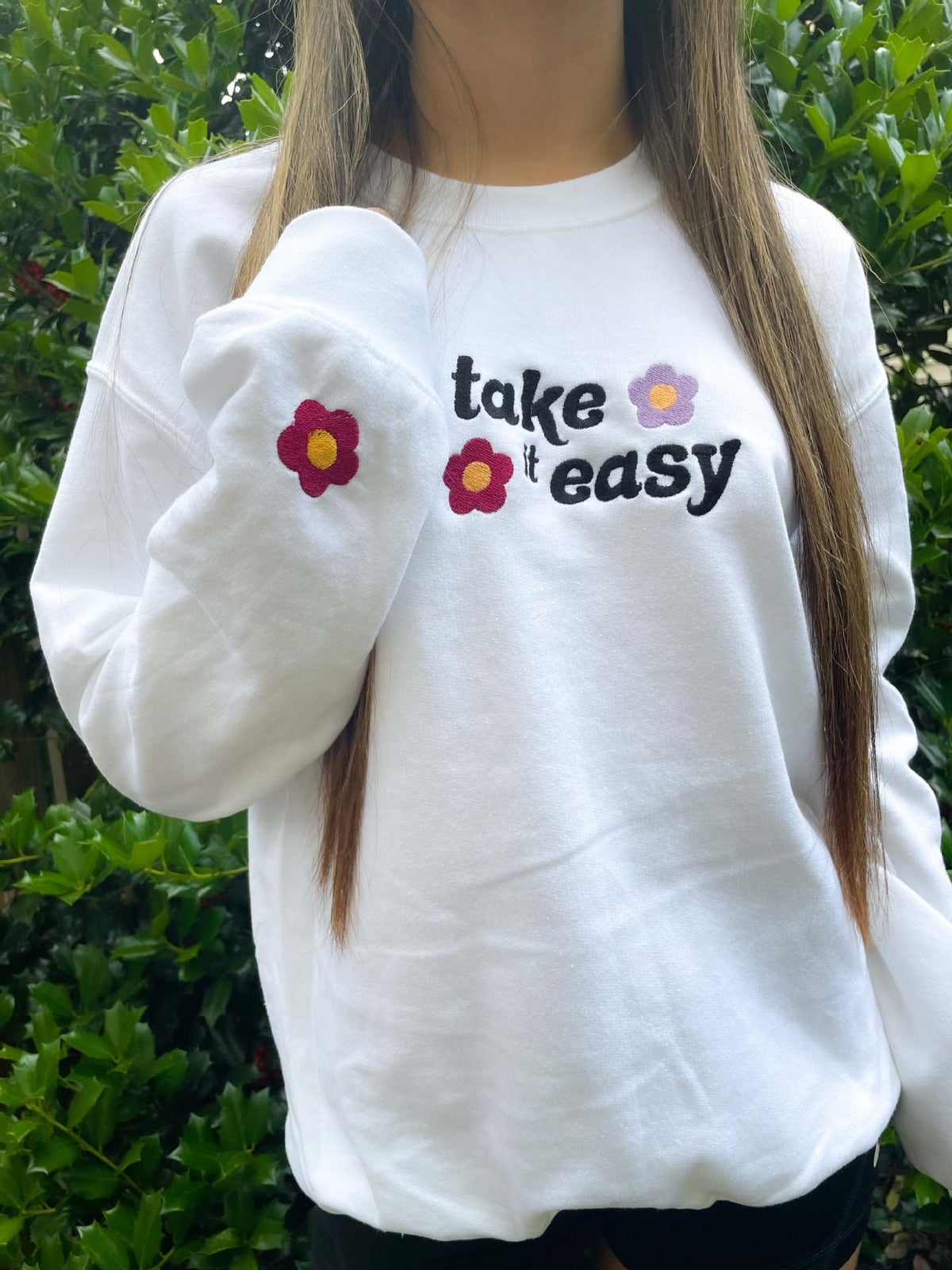 Retro Embroidered Slogan Crewneck Sweatshirt - Letters