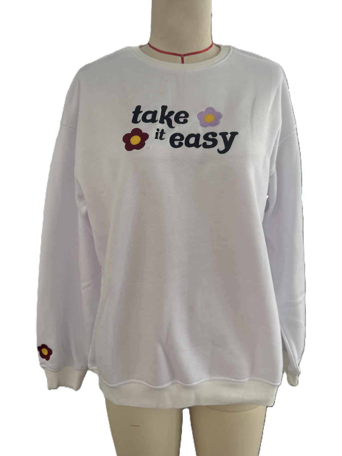 Retro Embroidered Slogan Crewneck Sweatshirt - Letters - 3