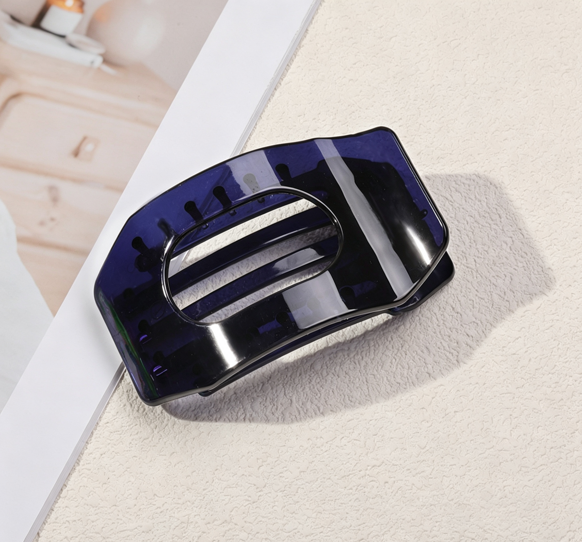 Neon Translucent Rectangle Hair Claw Clip - Navy