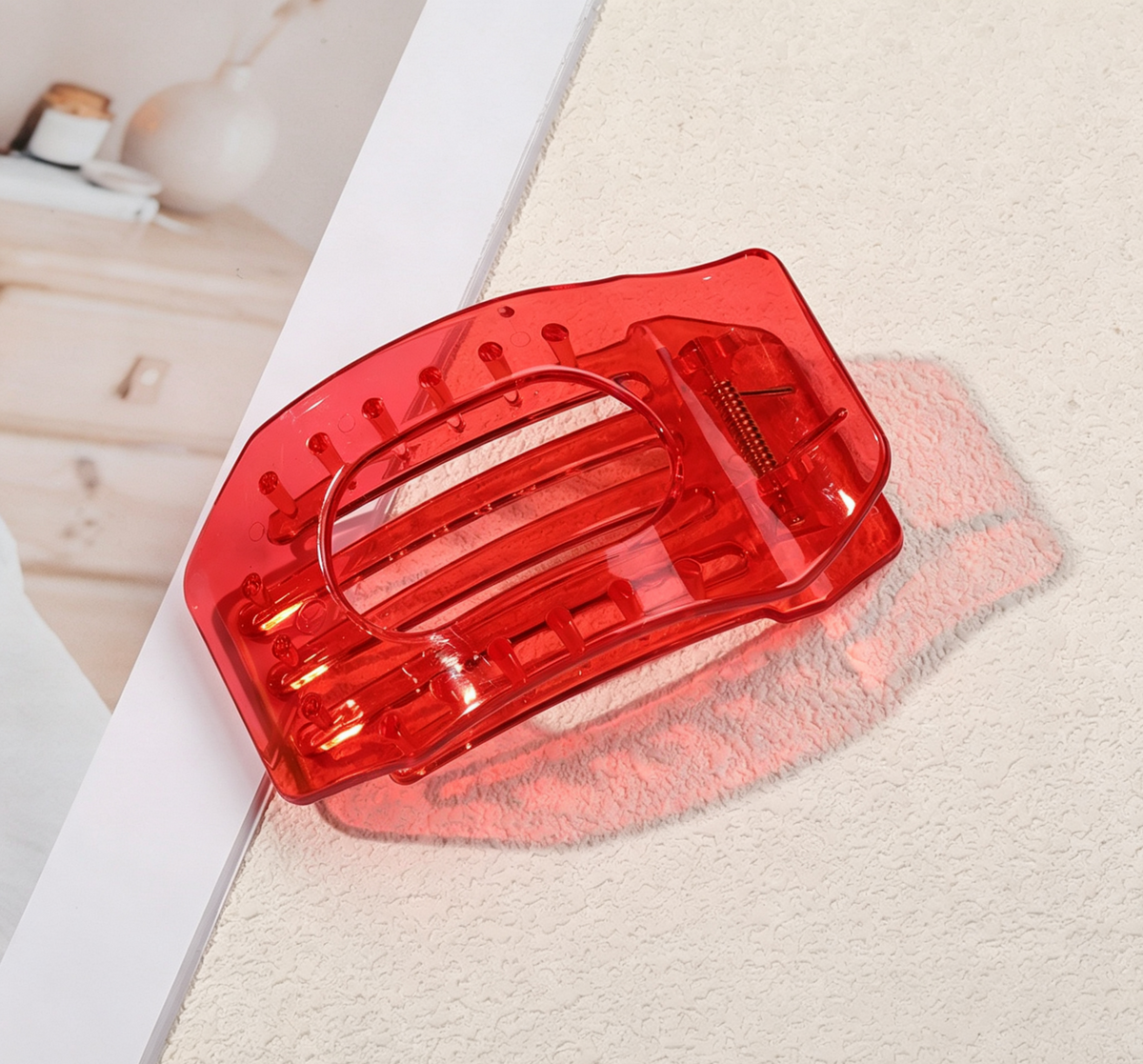 Neon Translucent Rectangle Hair Claw Clip - Red