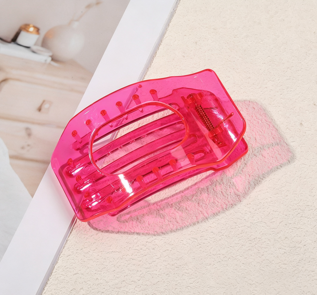 Neon Translucent Rectangle Hair Claw Clip - Rose_Red