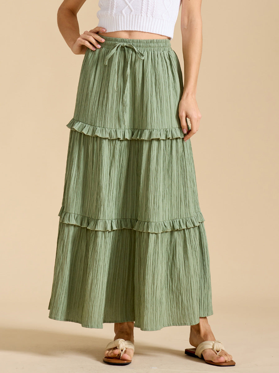Crinkle Tiered Ruffle Maxi Skirt - Green