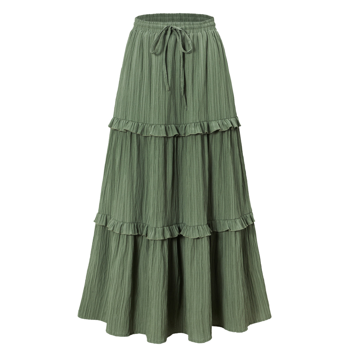 Crinkle Tiered Ruffle Maxi Skirt - Green - 1