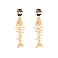 Fishbone Skeleton Statement Drop Earrings - Gold