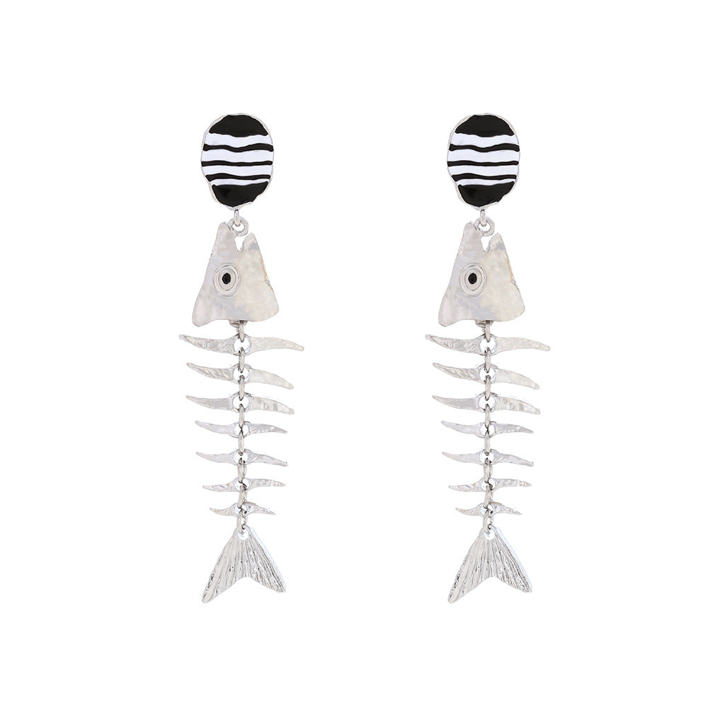 Fishbone Skeleton Statement Drop Earrings - White